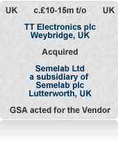 Semelab Ltd (now TT Semelab ) was a privately-held, leading independent designer, manufacturer and supplier of high reliability electronic and power electronic semiconductor components to the aerospace and defence industries.