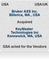 Acted for London-based VC shareholders of KeyMaster Technologies Inc. (WA, USA) in sale of world No.3 handheld X-ray instrument company to Bruker (MA, USA) at a ‘strategic’ price. 10 weeks from first offer to completion in a multinational process.