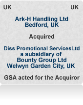 Advised Ark-H Handling Ltd on the possible purchase of several targets before acquiring Diss Promotional Services, the fulfilment business of PE backed Bounty Group Ltd.